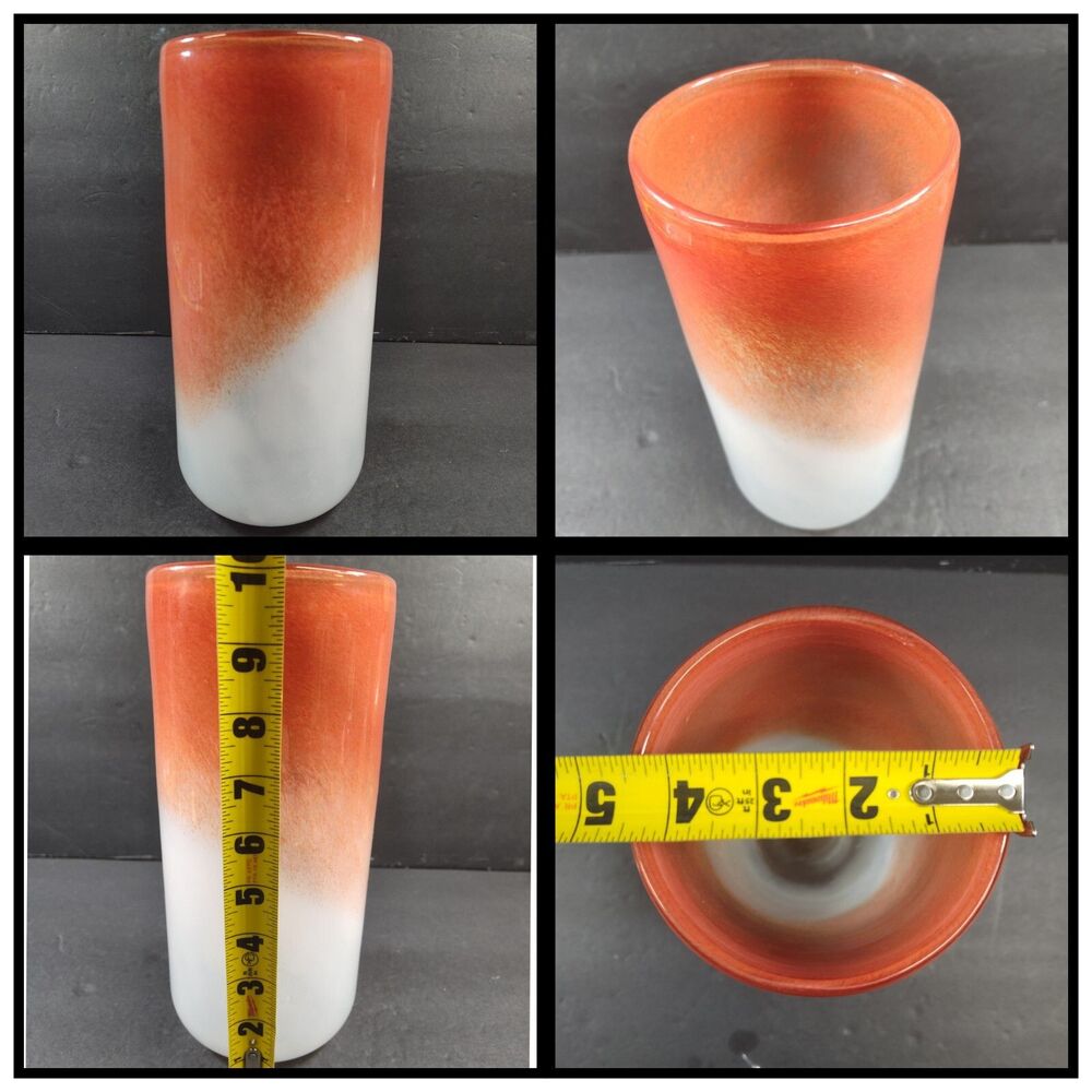 Pier 1 White Orange Ombre Abstract Art Glass Vase Hand Blown Art Decor Flowers